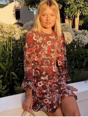 Realisation Par silk mini dress size S Mary Jane mushroom print 70s fairycore